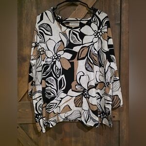 Alfred Dunner Woman Floral Leaf 3/4 Sleeve Top Size 1X